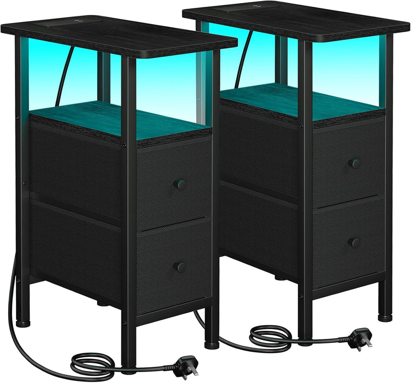 Narrow Bedside Table Slim Side for Bedroom (Set of 2)