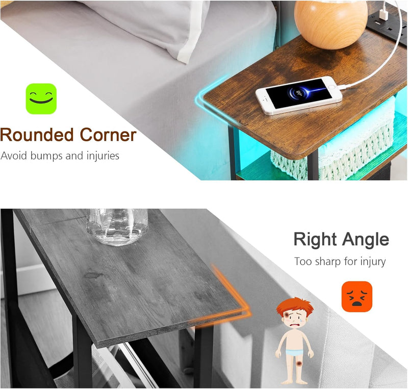 Narrow Bedside Table Slim Side for Bedroom (Set of 2)