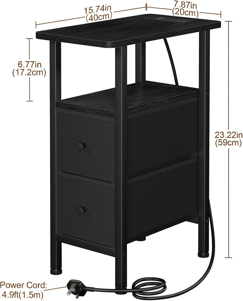 Narrow Bedside Table Slim Side for Bedroom (Set of 2)