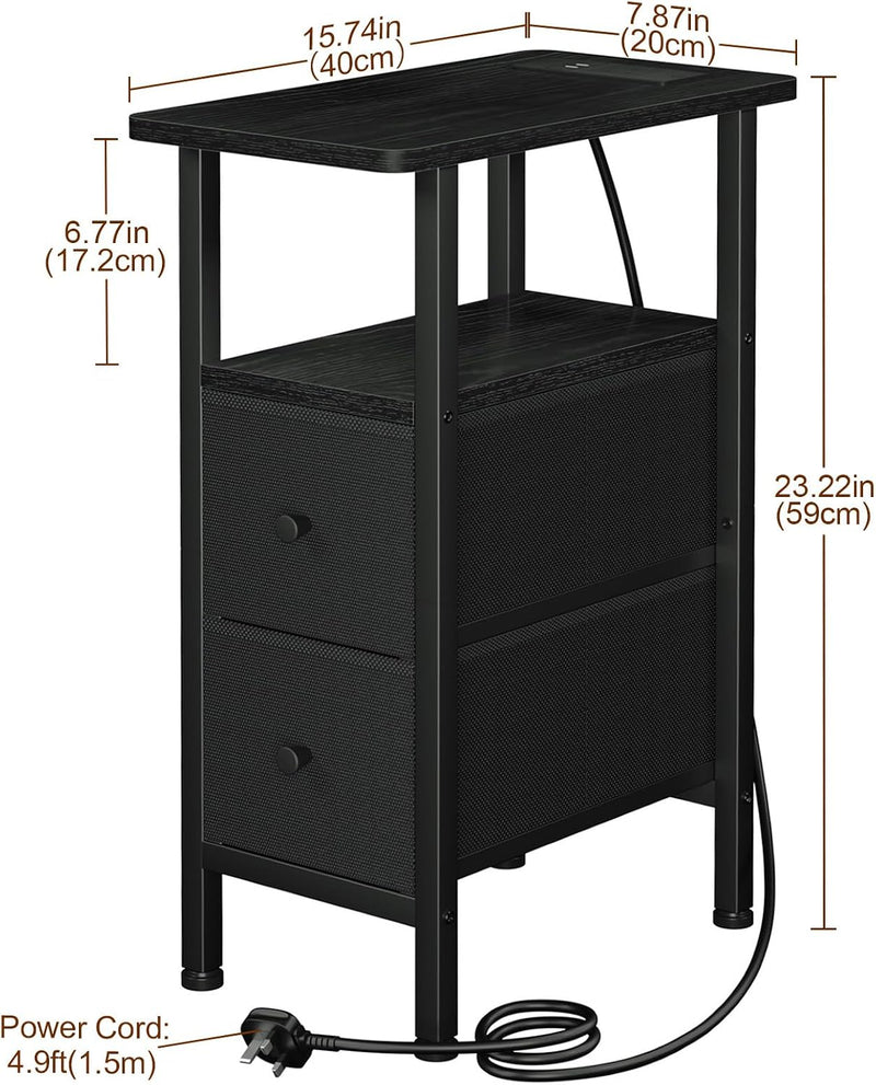 Narrow Bedside Table Slim Side for Bedroom (Set of 2)