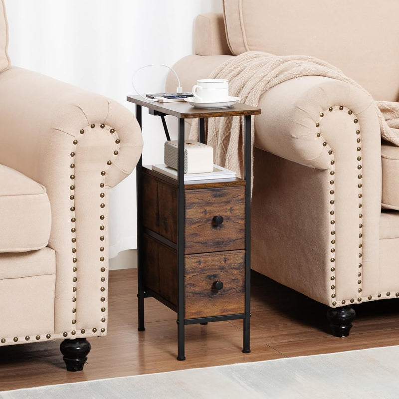 Narrow Bedside Table Slim Side for Bedroom (Set of 2)