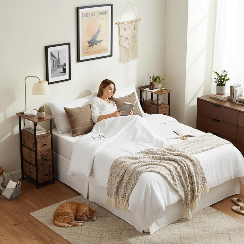 Narrow Bedside Table Slim Side for Bedroom (Set of 2)