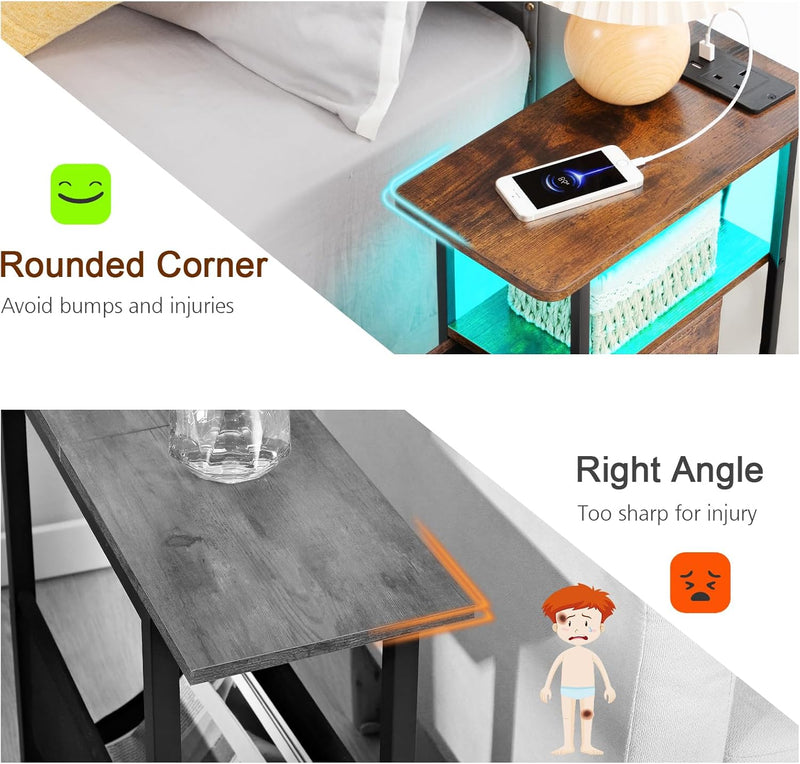 Narrow Bedside Table Slim Side for Bedroom (Set of 2)