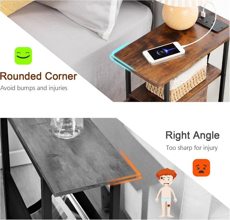 Narrow Bedside Table Slim Side for Bedroom (Set of 2)
