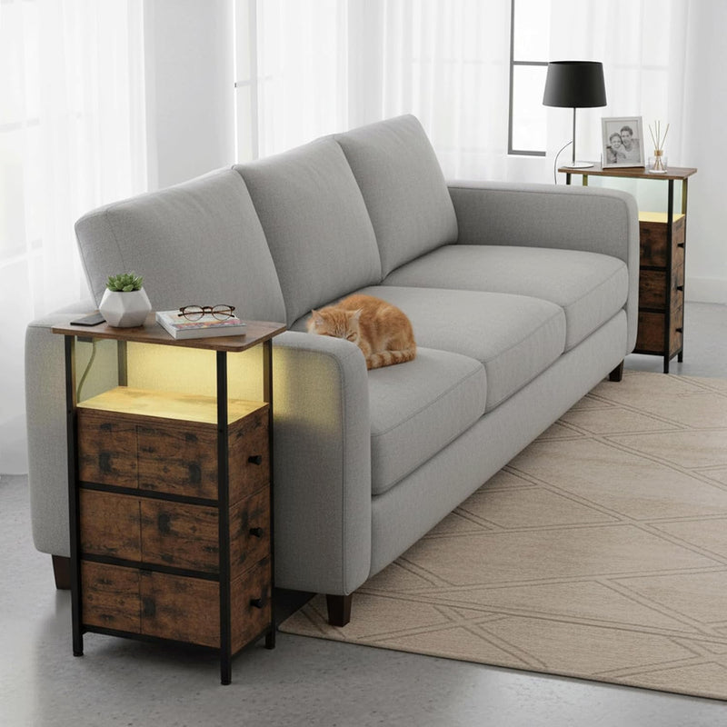 Narrow Bedside Table Slim Side for Bedroom (Set of 2)