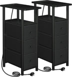 Narrow Bedside Table Slim Side for Bedroom (Set of 2)