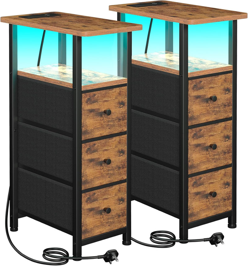Narrow Bedside Table Slim Side for Bedroom (Set of 2)