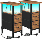 Narrow Bedside Table Slim Side for Bedroom (Set of 2)