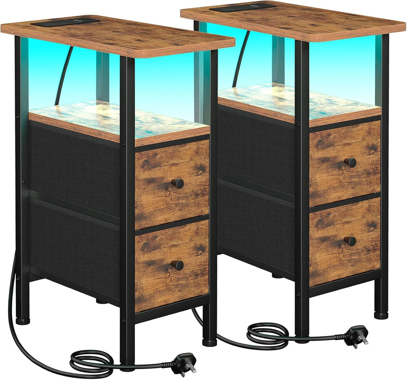 Narrow Bedside Table Slim Side for Bedroom (Set of 2)