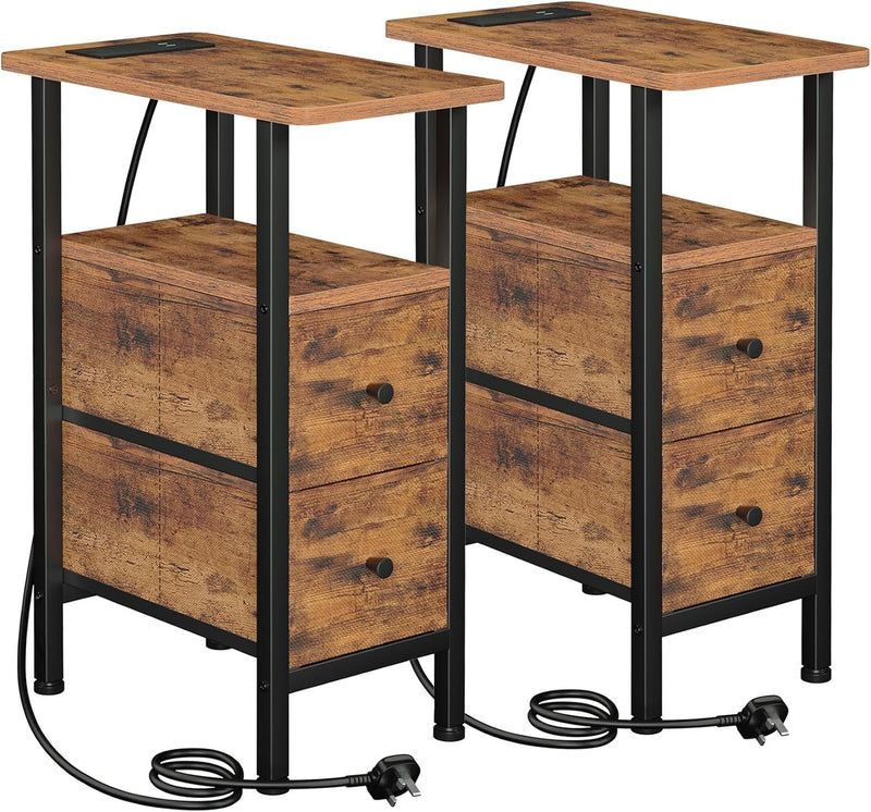 Narrow Bedside Table Slim Side for Bedroom (Set of 2)