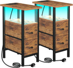 Narrow Bedside Table Slim Side for Bedroom (Set of 2)