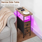 Narrow Bedside Table Slim Side for Bedroom (Set of 2)