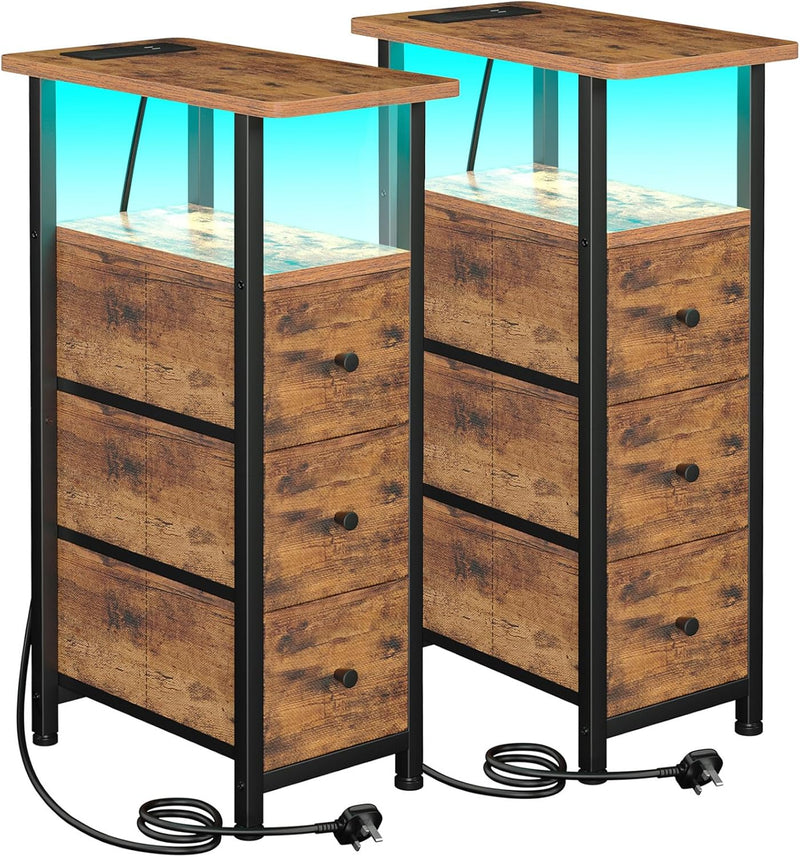 Narrow Bedside Table Slim Side for Bedroom (Set of 2)