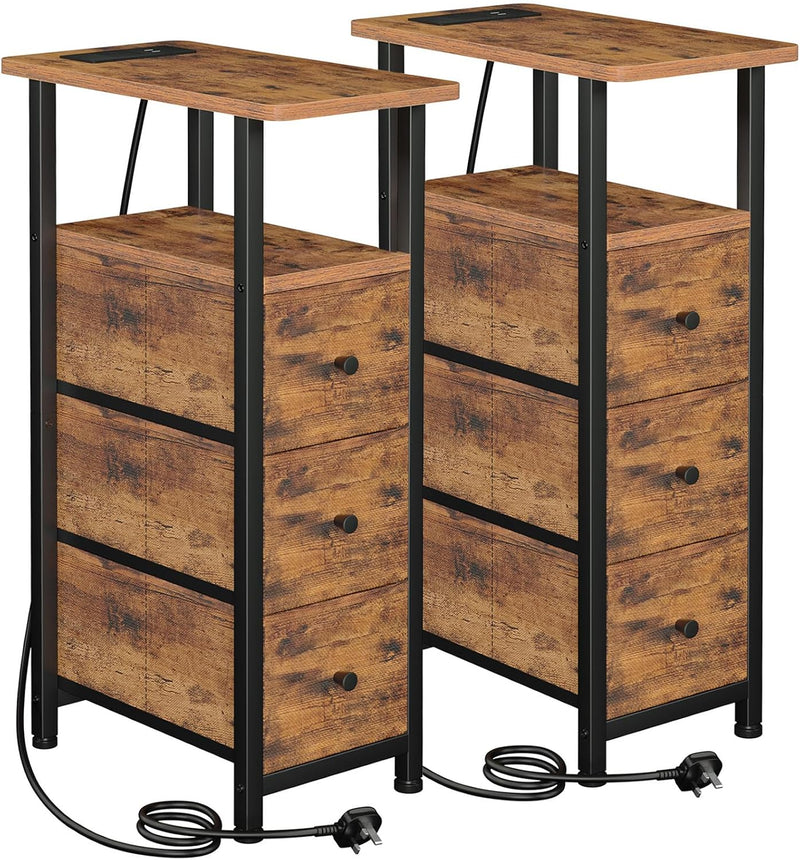 Narrow Bedside Table Slim Side for Bedroom (Set of 2)