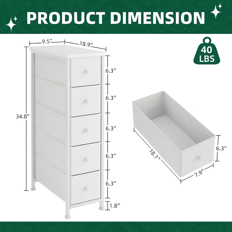 Narrow Chest of Drawers 24CM Wide 5 Drawer