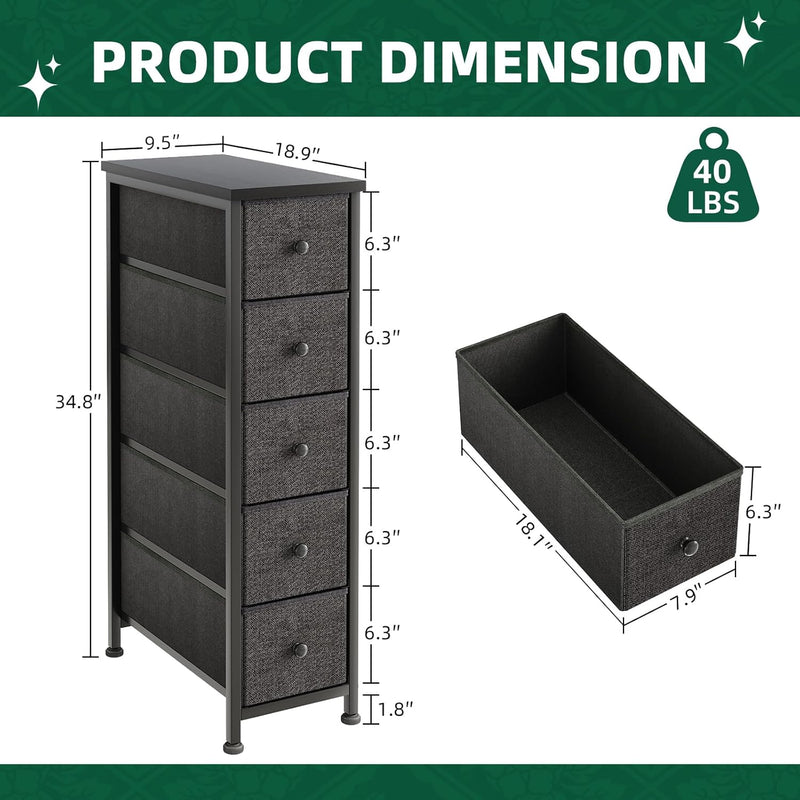 Narrow Chest of Drawers 24CM Wide 5 Drawer