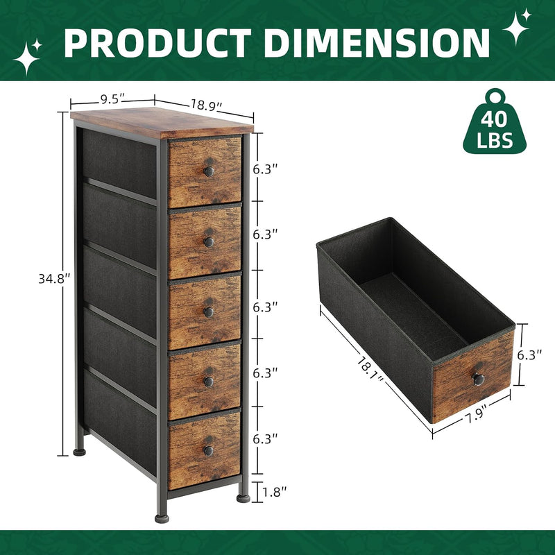 Narrow Chest of Drawers 24CM Wide 5 Drawer