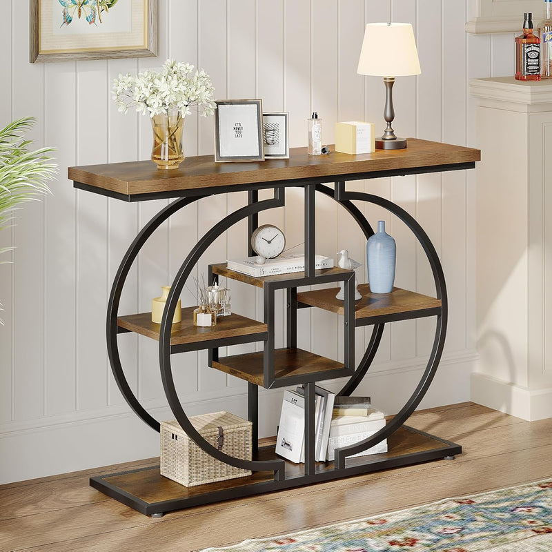 Narrow Console Table for Hallway 4-Tier Rustic Sofa