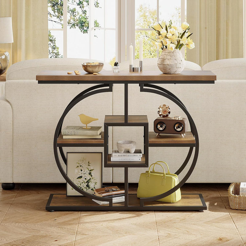 Narrow Console Table for Hallway 4-Tier Rustic Sofa
