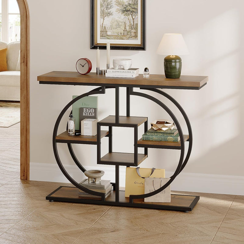 Narrow Console Table for Hallway 4-Tier Rustic Sofa