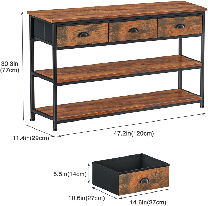 Console Table with 3 Drawers Open Shelves TV