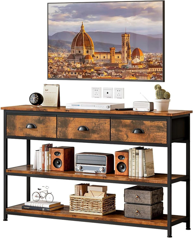 Console Table with 3 Drawers Open Shelves TV