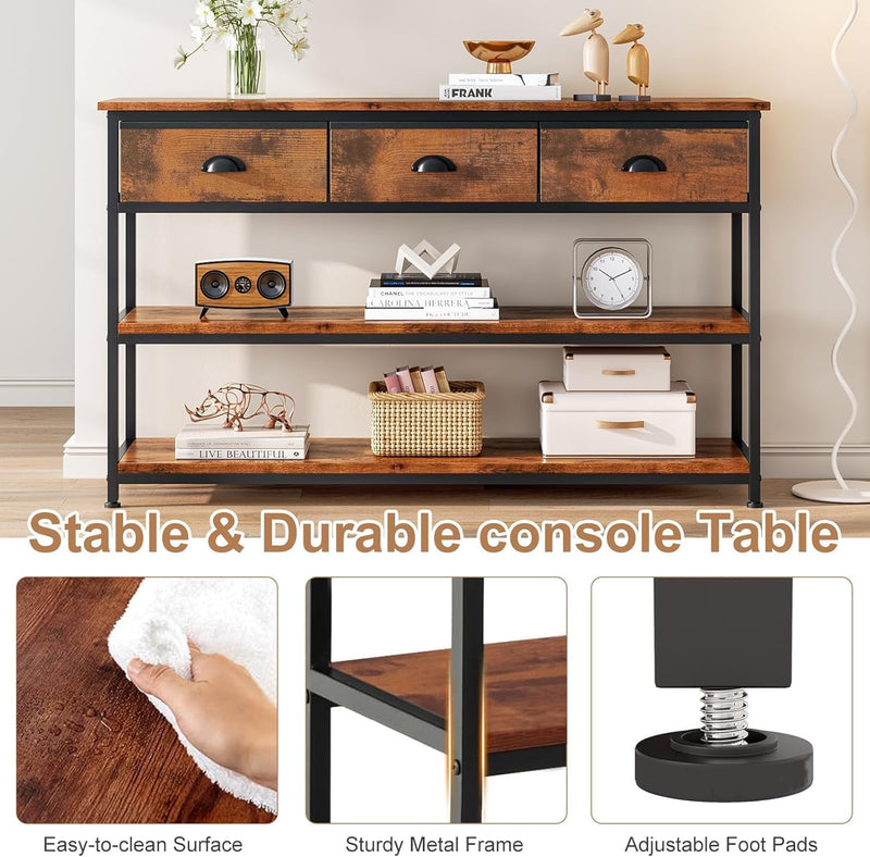Console Table with 3 Drawers Open Shelves TV