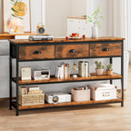 Console Table with 3 Drawers Open Shelves TV