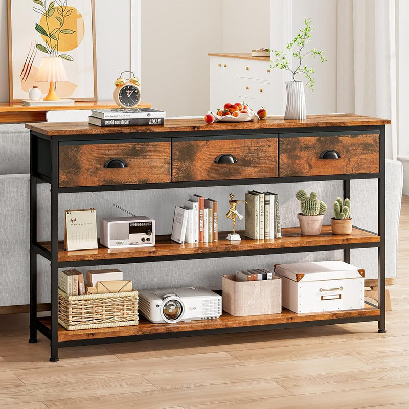 Console Table with 3 Drawers Open Shelves TV