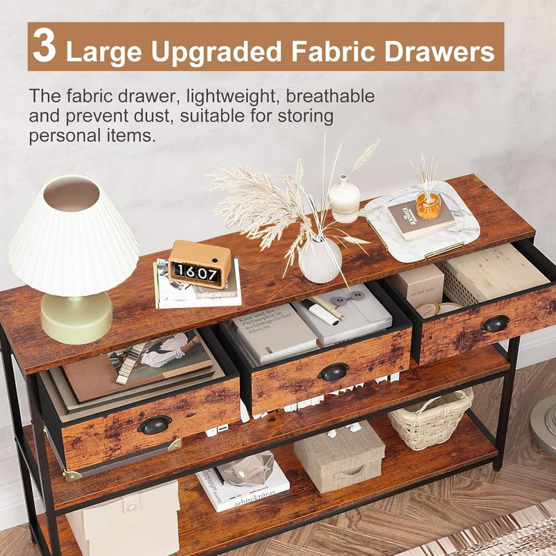 Console Table with 3 Drawers Open Shelves TV