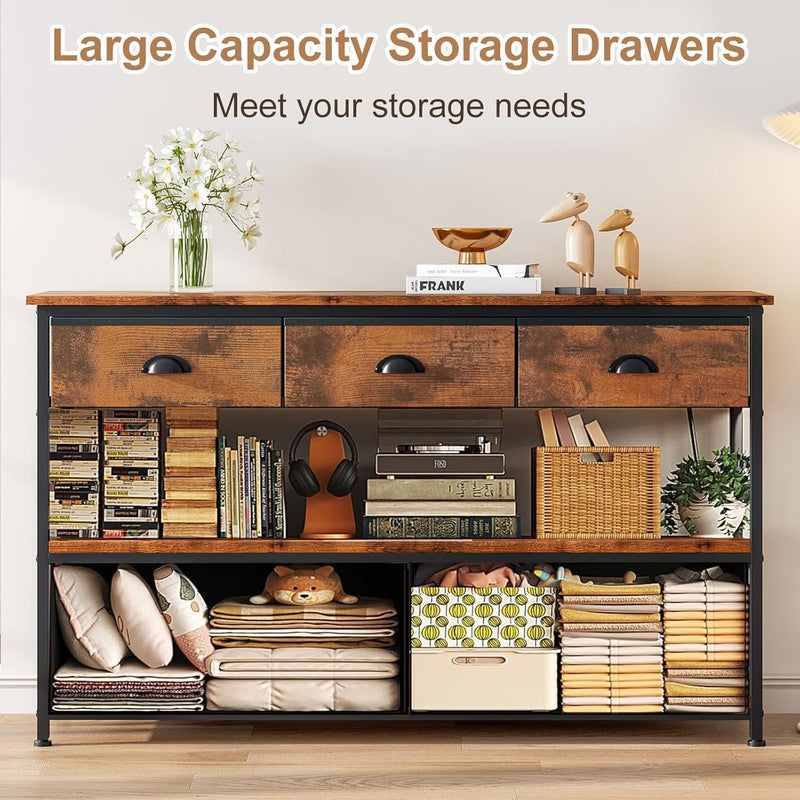 Console Table with 3 Drawers Open Shelves TV