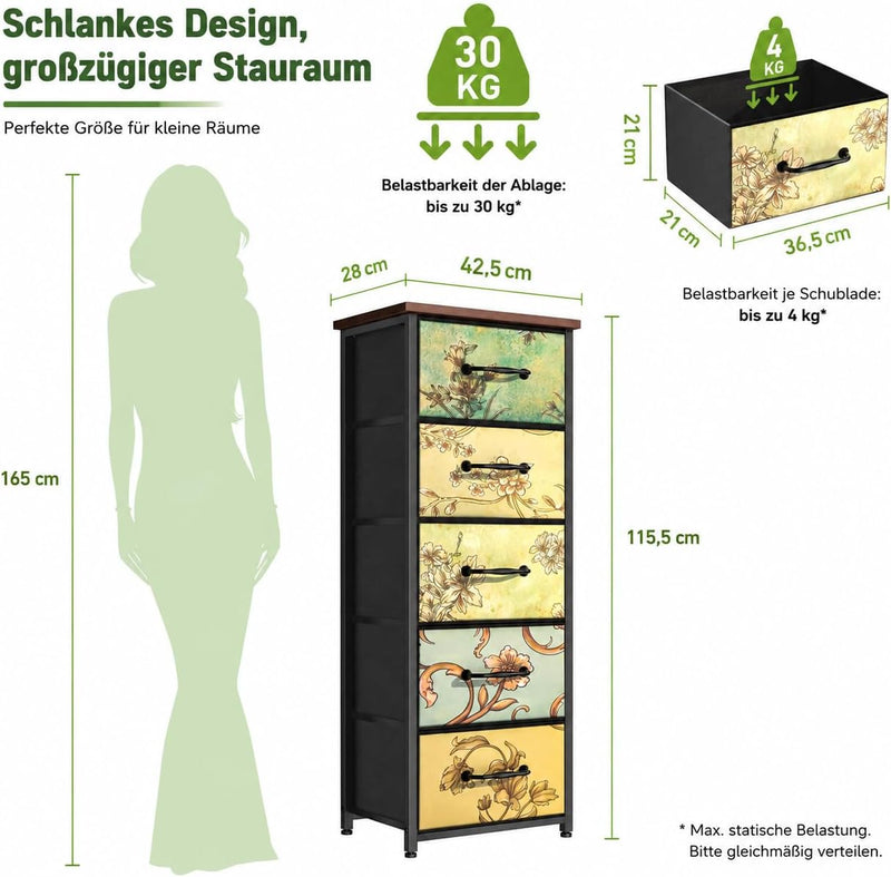 Narrow Drawer Cabinet with 6 Fabric Drawers Tall Chest