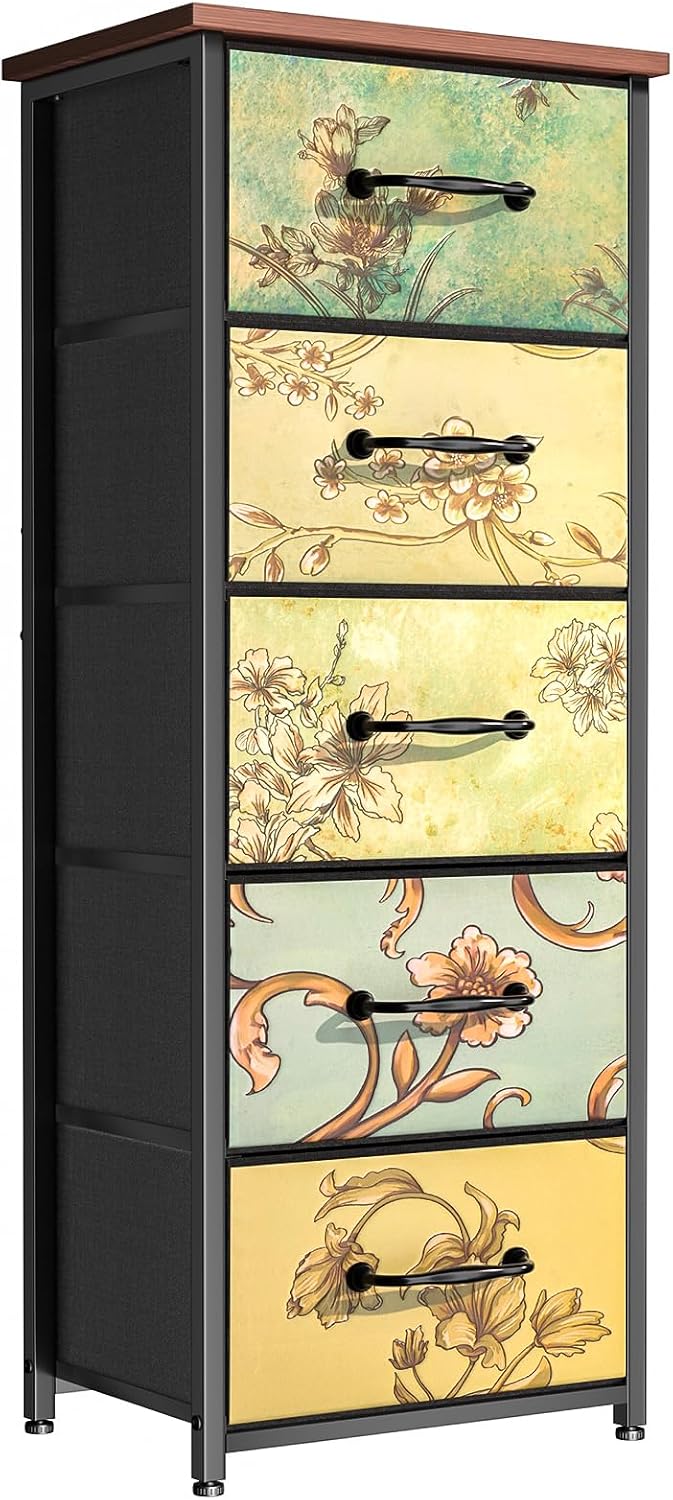 Narrow Drawer Cabinet with 6 Fabric Drawers Tall Chest