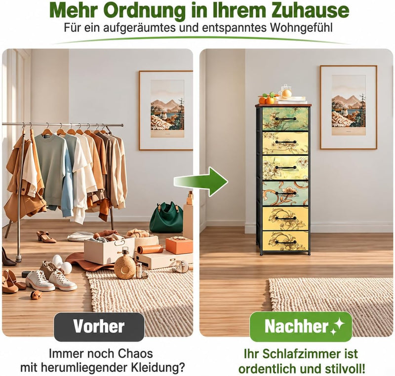 Narrow Drawer Cabinet with 6 Fabric Drawers Tall Chest