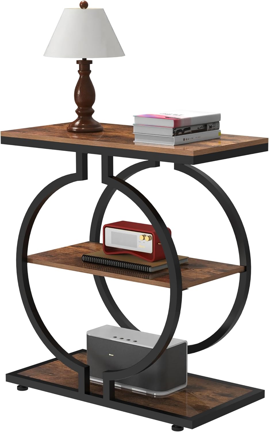Narrow End Table 3-Tier Round Side with Geometric