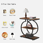 Narrow End Table 3-Tier Round Side with Geometric
