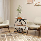 Narrow End Table 3-Tier Round Side with Geometric