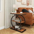Narrow End Table 3-Tier Round Side with Geometric
