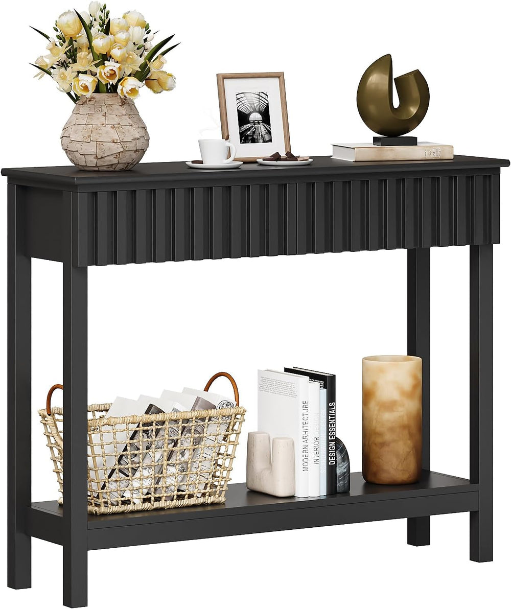 Narrow Fluted Console Table with 2 Drawers