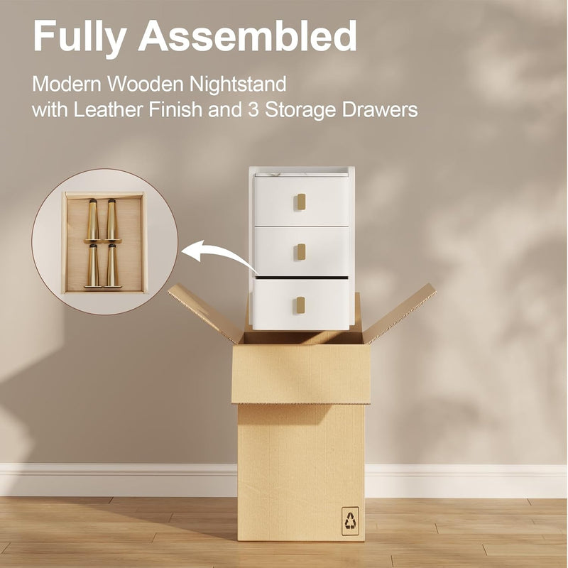 Narrow Nightstand Side Table with 3 Drawers Bedside