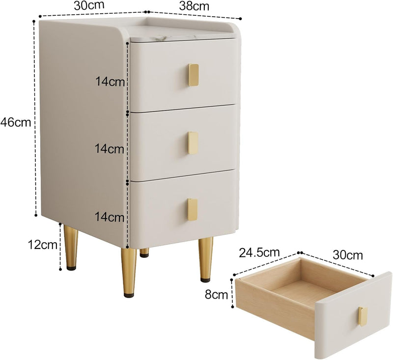 Narrow Nightstand Side Table with 3 Drawers Bedside
