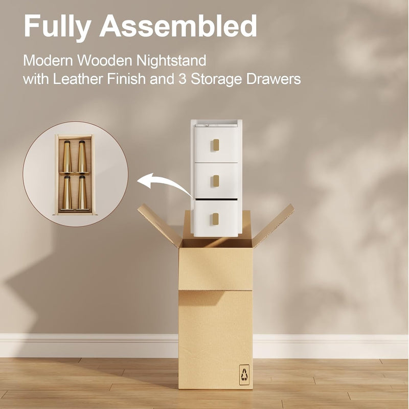 Narrow Nightstand Side Table with 3 Drawers Bedside