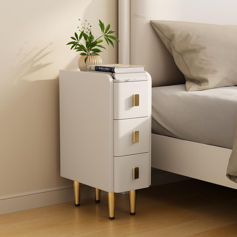Narrow Nightstand Side Table with 3 Drawers Bedside
