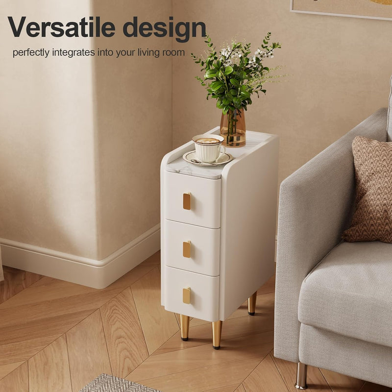 Narrow Nightstand Side Table with 3 Drawers Bedside