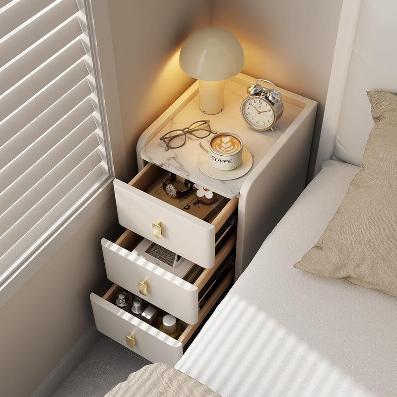 Narrow Nightstand Side Table with 3 Drawers Bedside