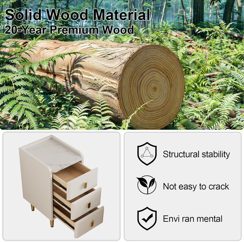 Narrow Nightstand Side Table with 3 Drawers Bedside