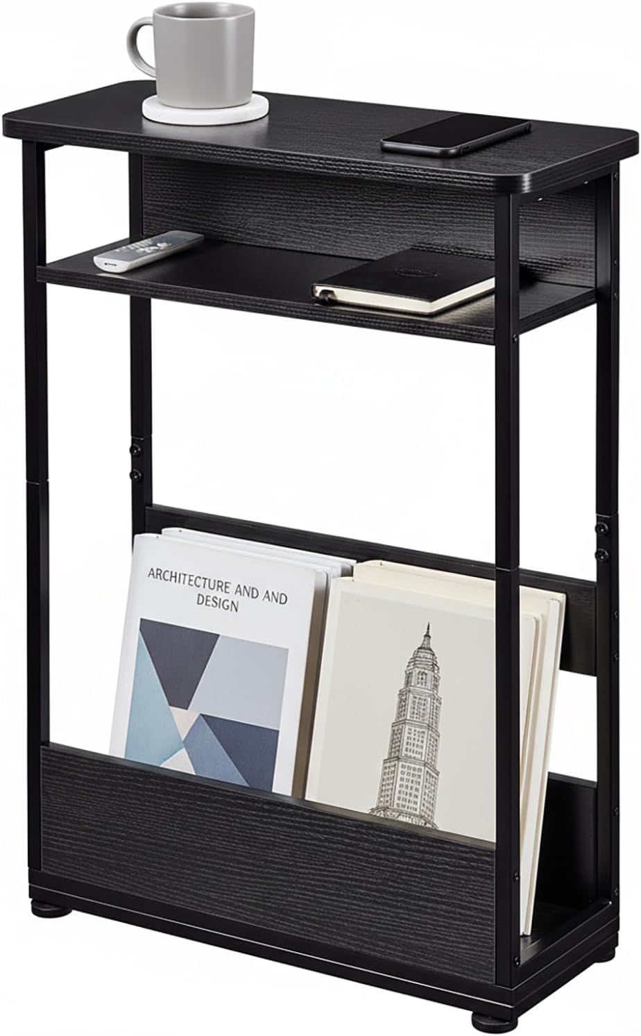 Narrow Side Table with Storage Shelf 3 Tier