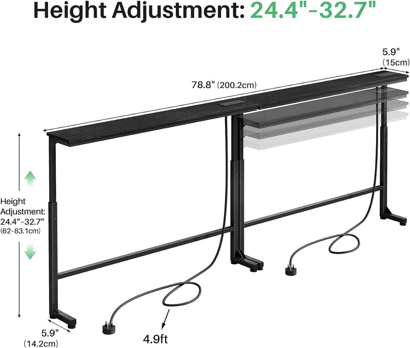 Narrow Sofa Table with Charging Station 200CM Behind
