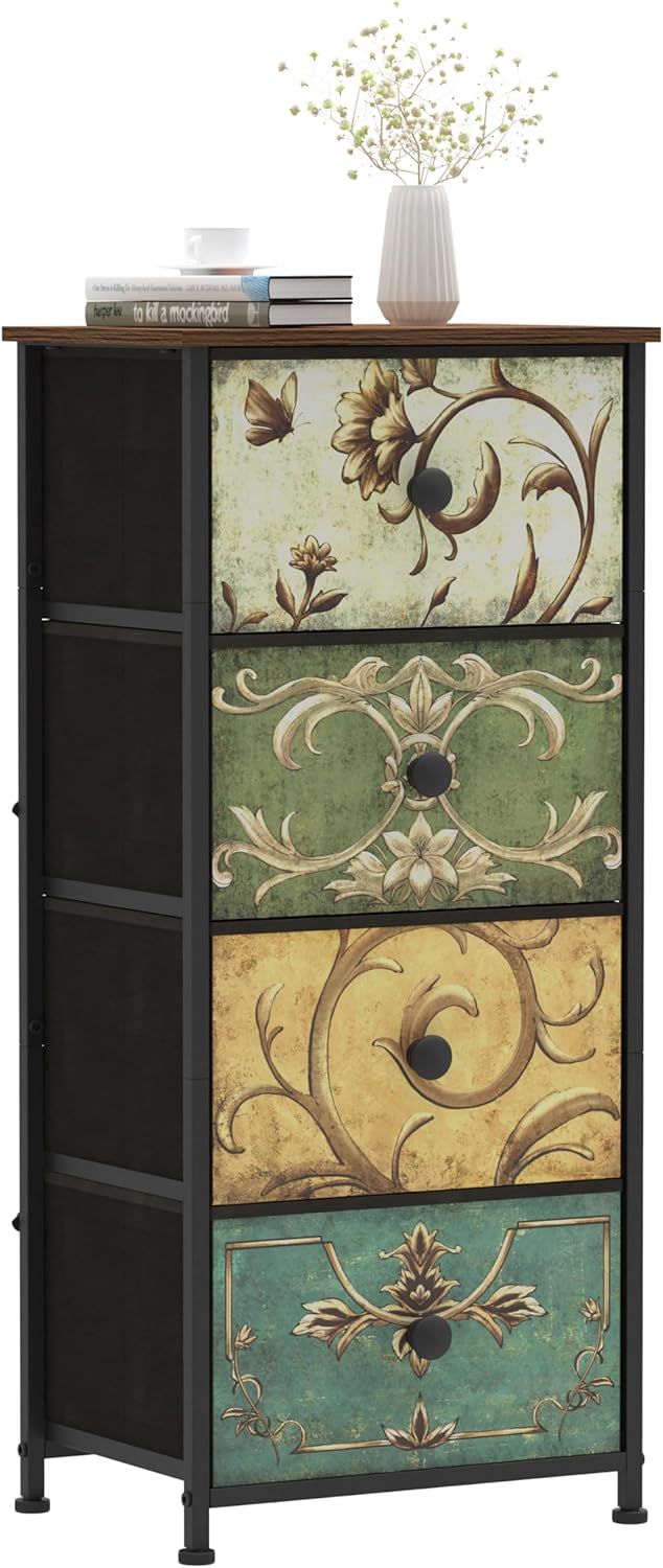 Narrow Tall Chest of Drawers 5 Fabric Drawer