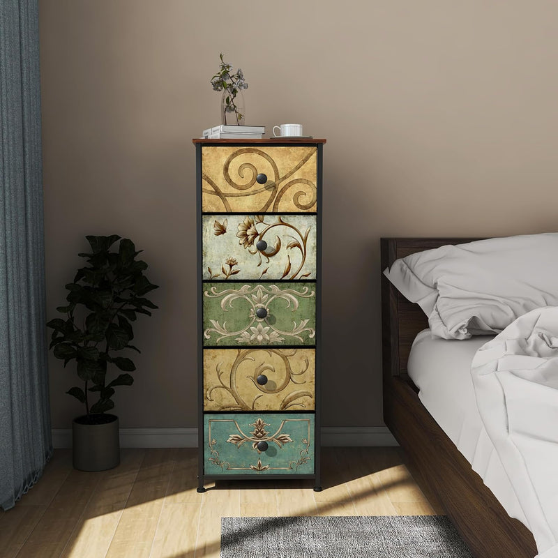 Narrow Tall Chest of Drawers 5 Fabric Drawer